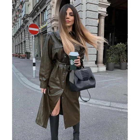 Zara | Dresses | Nwt Zara Size Xs Green Midi Button Down Faux Leather Dress  Blogger Fav | Poshmark